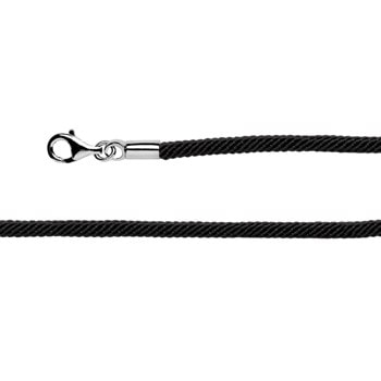 Sort bomuldsrem  Sterling sølv karabin43+5cm