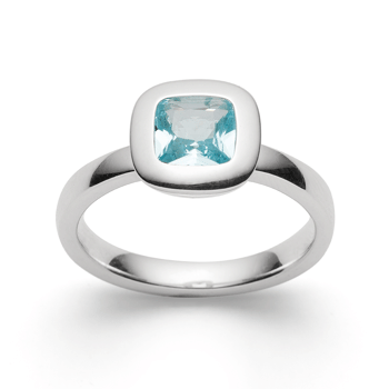 Sterling sølv Ring, rhodineret. blank, blå topas 1.07ct