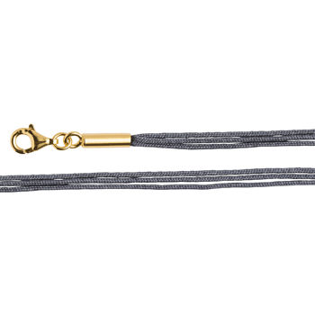 Bomuldssnor 3 styk grå, Sterling sølv karabin forgyldt 45cm+5cm
