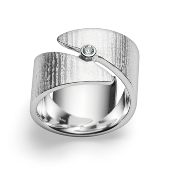 Sterling sølv Ring mat/børstet, blå topas 0,12ct