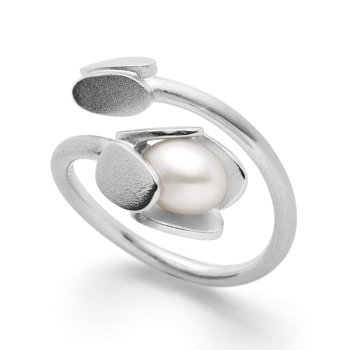 Sterling sølv ring, rhodineret, mat., kulturperlehvid 2,15 ct