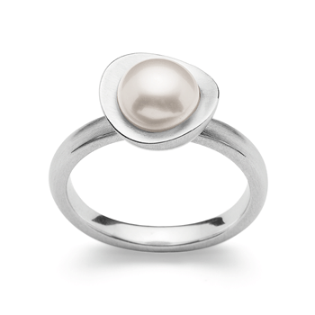 Sterling sølv Ring, mat rhodineret., hvid kulturperle 2.66ct
