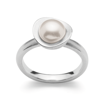 Sterling sølv Ring, mat rhodineret., hvid kulturperle 2.66ct
