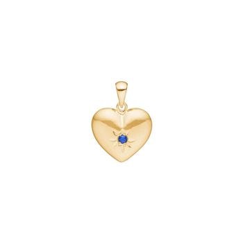 14kt. guldhjerte m/synt. safir 13mm, fra Siersbøl