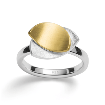 Sterling sølv Ring, delvis forgyldt. mat/børstet mat