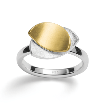 Sterling sølv ring, delvis forgyldt, rhodineret. mat/børstet mat