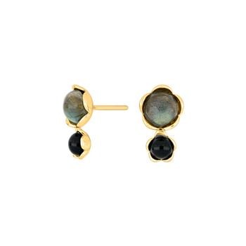 SHAPE Sølv forg. ørestik m/labradorit + onyx, fra Siersbøl Shape