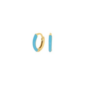 Guld-farvede creoler med blå emalje, enkelt design fra Noa Kids.