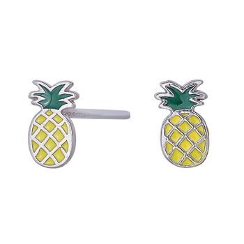 Rhod. sølvørestikker ananas m/emalje, fra Noa Kids