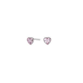 Rhodineret sølvørestikker hjerte med lyserød zirkonia, fra Noa Kids