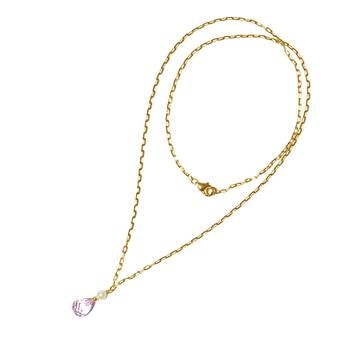 18kt halskæde med Pink Ametyst & Ferskvandsperle 38cm, fra San - Links of Joy