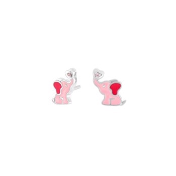 Rhod. sølv ørestikker elefant m/emalje og pink zirkonia, fra Noa Kids