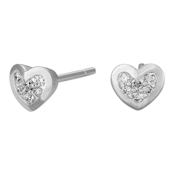 14kt. hvg. guld ørestik hjerte 0,157 ct w/si, fra Siersbøl
