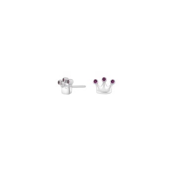 Rhd. sølvørestikker krone m. pink cz, fra Noa Kids