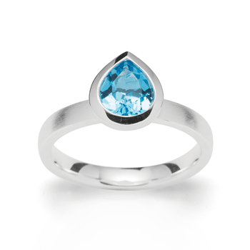 Sterling sølv Ring mat/blank, blå topas 1,54ct