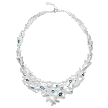 Sterling sølv Collier mat, blå topas, kulturperle, 17,42ct