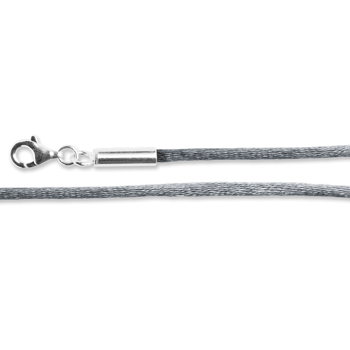 Satinbånd gråt  Sterling sølv karabin 2,5mm 80cm 5cm