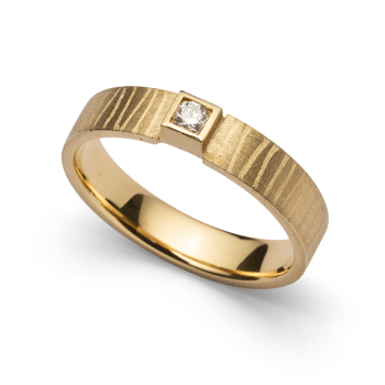 18 kt Ring mat/børstet, brillant 0,06ct W-SI