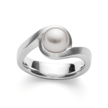 Sterling sølv Ring, mat rhodineret., hvid kulturperle 3.52ct