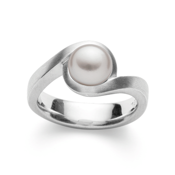 Sterling sølv Ring, mat rhodineret., hvid kulturperle 3.52ct