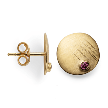 18 kt Øreringe mat/børstet, rhodolit 0.08ct