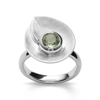 Sterling sølv Ring rhodineret. børstet/blank, grøn ametyst 0,65ct