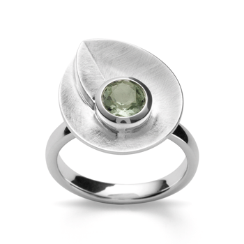 Sterling sølv Ring rhodineret. børstet/blank, grøn ametyst 0,65ct