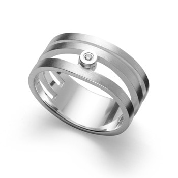 Sterling sølv Ring, mat rhodineret., brillant 0,02ct W-SI