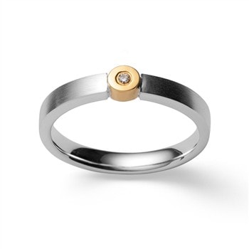 Sterling sølv Ring, delvis forgyldt. mat, brillant 0,02ct W-SI