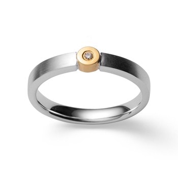 Sterling sølv Ring, delvis forgyldt, mat rhodineret., BR 0,02ct W-SI