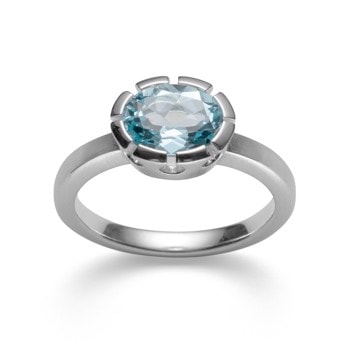 Sterling sølv Ring, rhodineret. blank, blå topas 1.96ct