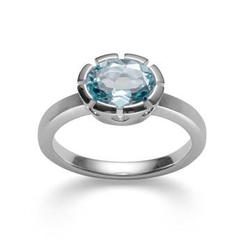 Sterling sølv Ring, rhodineret. blank, blå topas 1.96ct