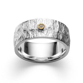 Sterling sølv Ring, delvis forgyldt satinfinish,  0,02ct W-SI
