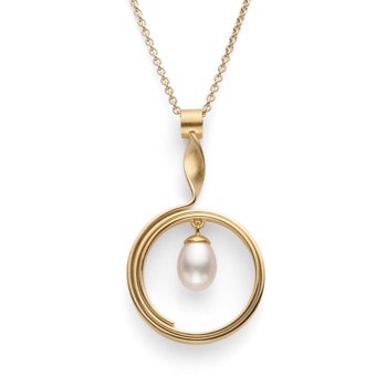 Sterling sølv Vedhæng, mat/blank forgyldt, kulturperle 3.12ct
