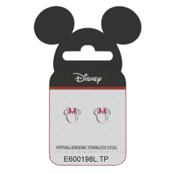 Stål ørestik Disney Minnie Mouse med hul i ansigt og rød sløjfe.