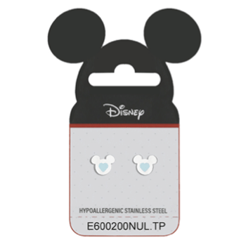 Stål ørestik Disney Mickey Mouse med blå hjerte i midten.
