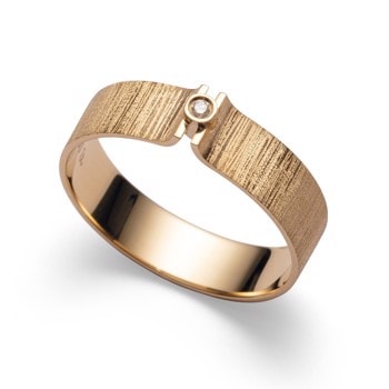 18 kt Ring mat/børstet, brillant 0,02ct W-SI