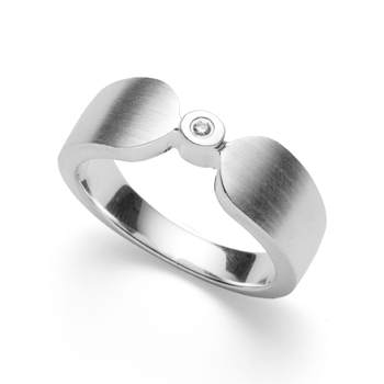 Sterling sølv Ring, rhodineret. mat/blank, brillant 0,02ct W-SI