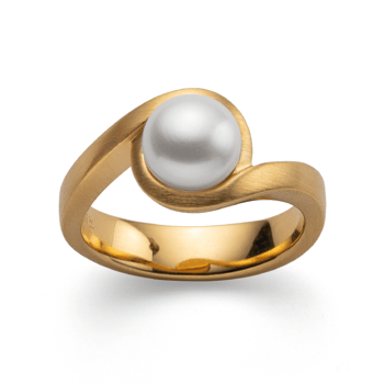 Sterling sølv Ring, mat forgyldt, hvid kulturperle 3.52ct