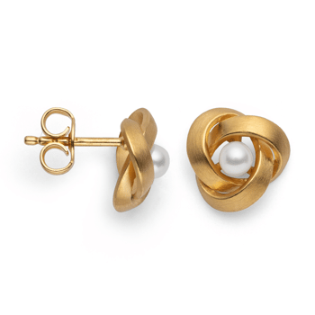 Sterling sølv Ørestikker, mat forgyldt, hvide kulturperle 1.40ct
