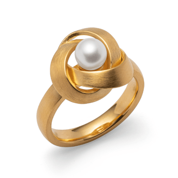 Sterling sølv Ring, mat forgyldt, hvid kulturperle 1.85ct