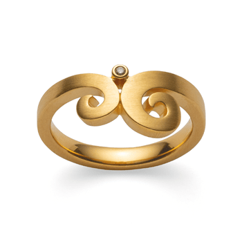Sterling sølv Ring, mat forgyldt, brillant 0,01ct W-SI