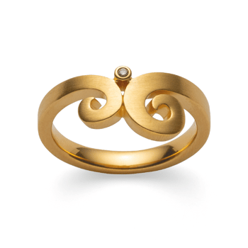 Sterling sølv Ring, mat forgyldt, brillant 0,01ct W-SI