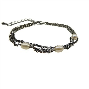 Armbånd - 3 rk.Sort Rhodineret & Ferskvandsperler 18+4 cm, fra San - Links of Joy