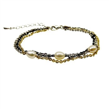 Armbånd - 3 rk. & 3 farvet & Ferskvandsperler 18+4 cm, fra San - Links of Joy