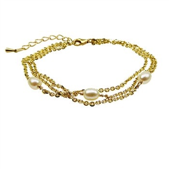 Armbånd - 3 rk.Forgyldt & Ferskvandsperler 18+4 cm, fra San - Links of Joy