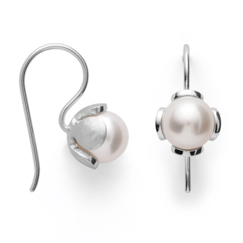Sterling sølv ørehænger, mat rhodineret. hvide kulturperle 5.10ct