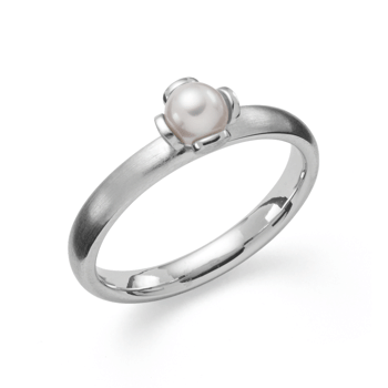 Sterling sølv Ring, mat rhodineret., hvid kulturperle 1.05ct