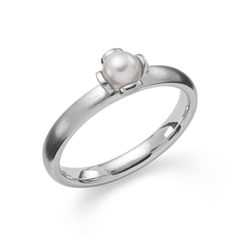 Sterling sølv Ring, mat rhodineret., hvid kulturperle 1.05ct