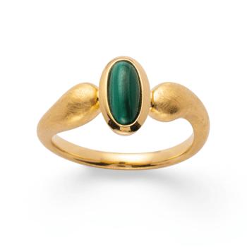 Sterling sølv ring, forgyldt børstet/blank, malakit 1,14 ct